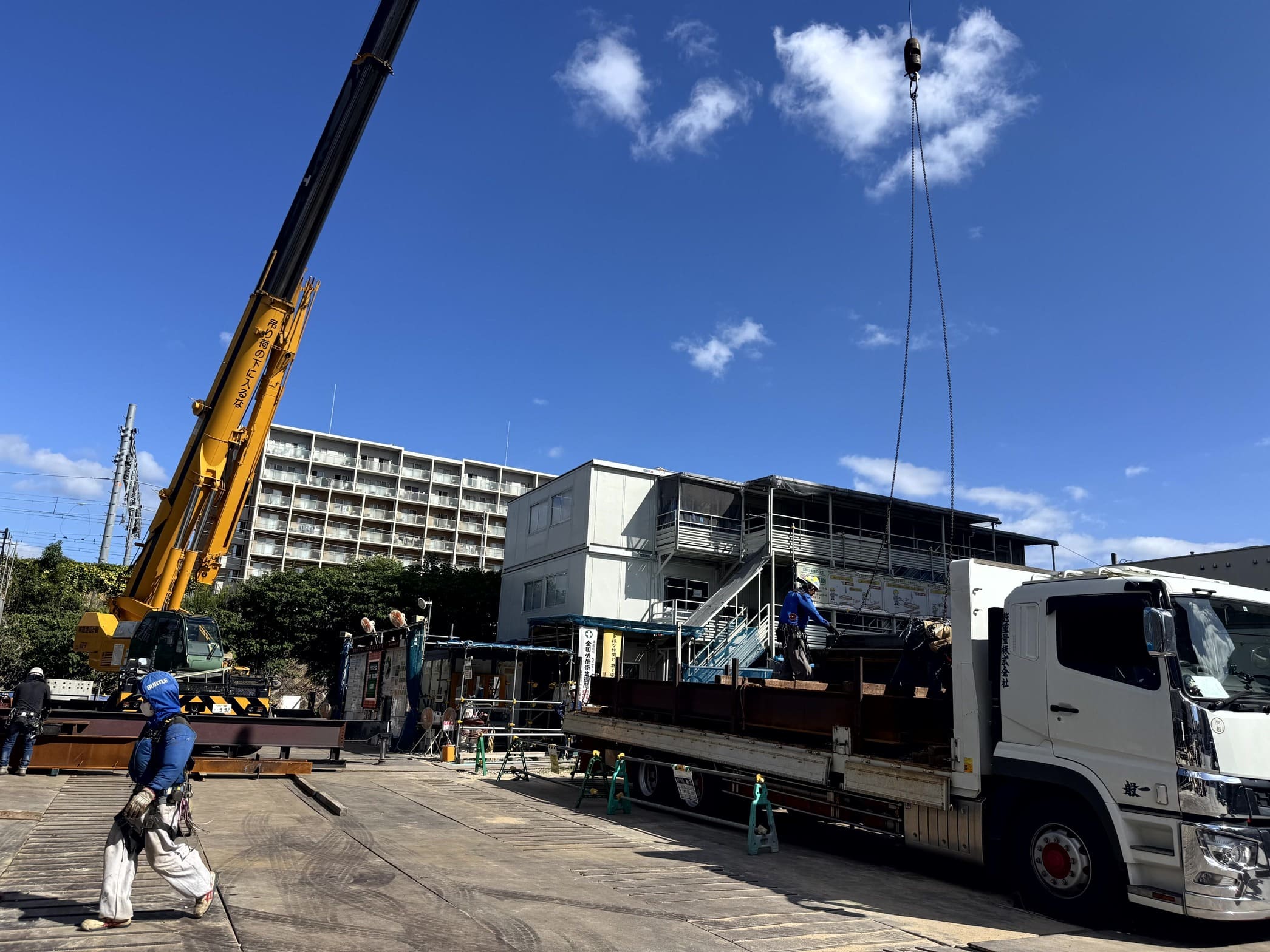 クレーン車による揚重作業の様子